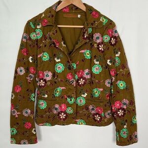 Johnny Was Floral Embroidered Cotton Jacket Medium